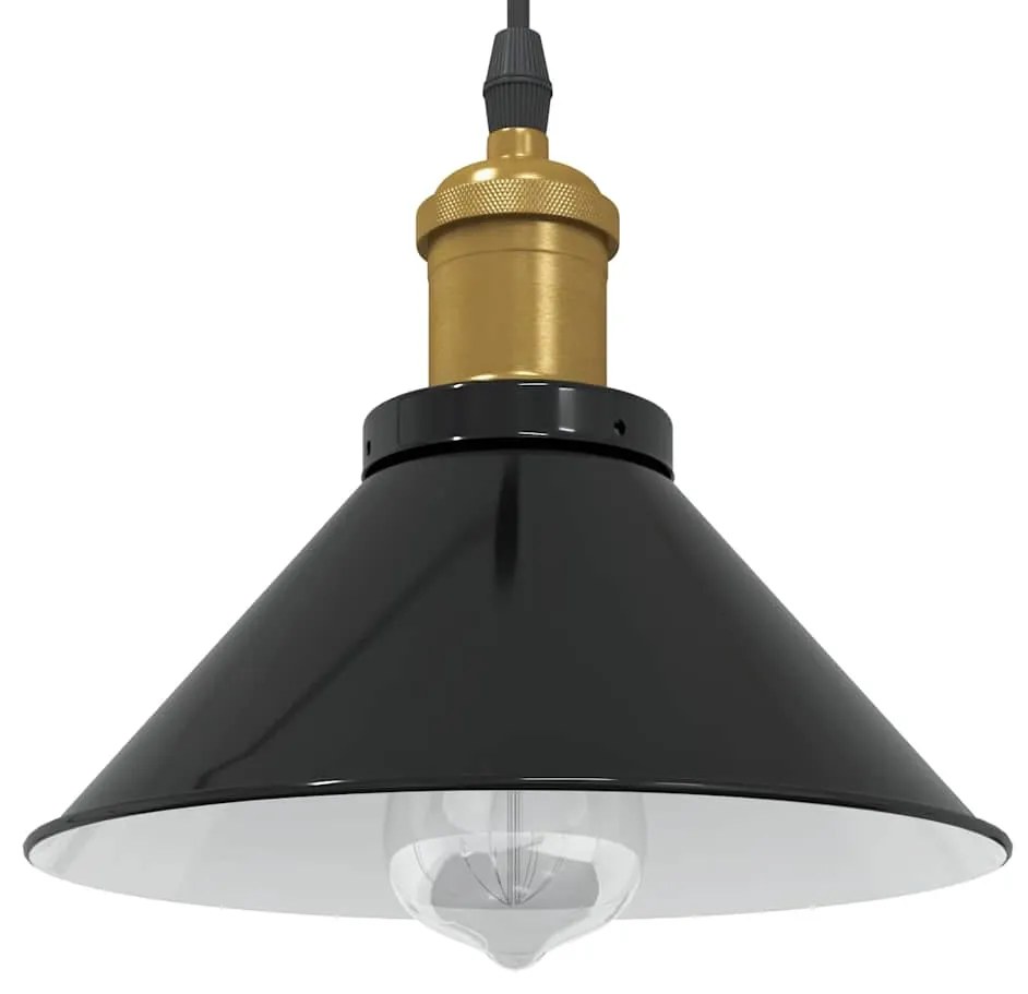 Lampada A Sospensione Regolabile E27 Nero Lucido Ø22 Cm Metallo /