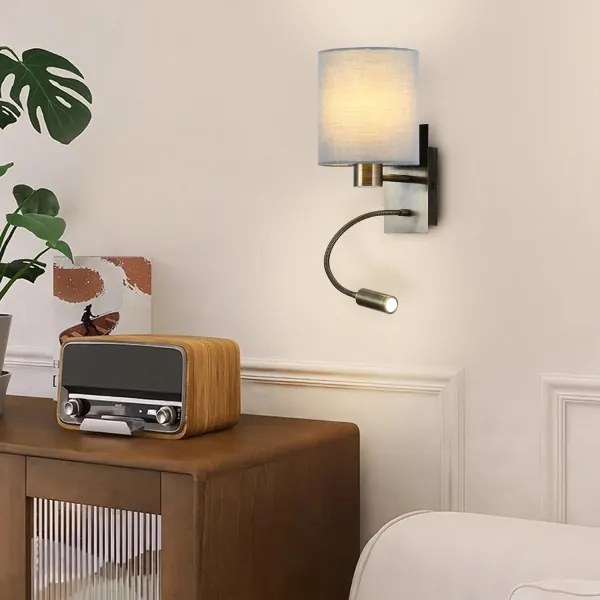 Brilagi - LED Lampada flessibile da muro NUBILA 1xE27/25W/230V + LED/3W ottone/color crema