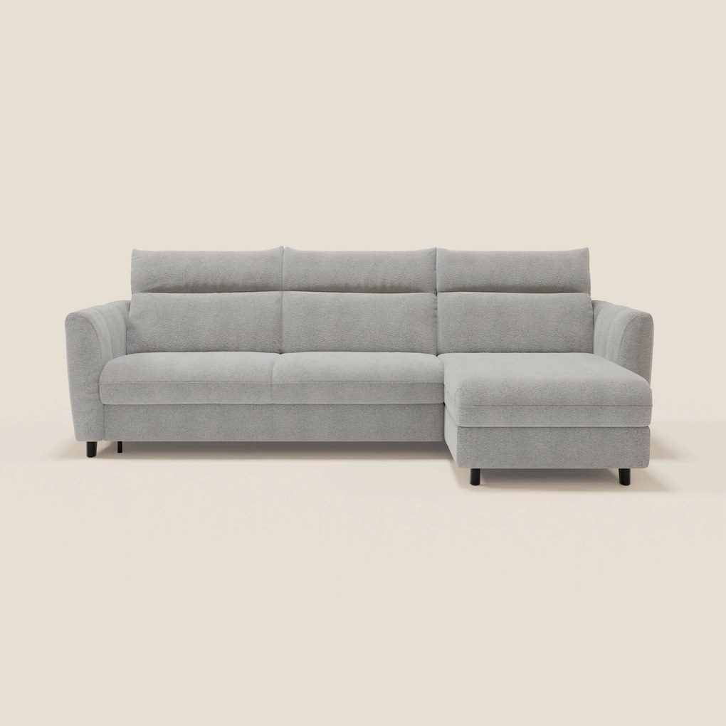 Peonia divano letto angolare con Penisola Contenitore - Materasso H18 cm in Bouclé Impermeabile T07