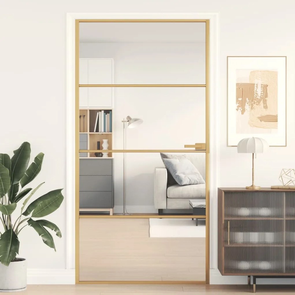 Porta Interni Sottile Oro 102,5x201,5 Vetro Temperato Alluminio /
