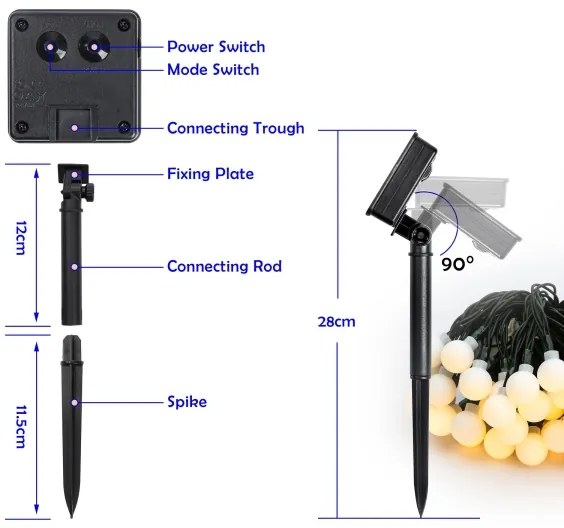 Brilagi - Catena decorativa solare a LED BUBBLE, 50 LED / 8 modalità, 7 m, IP65, bianco caldo