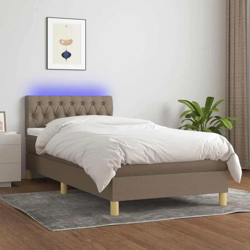 Letto A Molle Con Materasso E Led Tortora 90x200 Cm İn Tessuto /