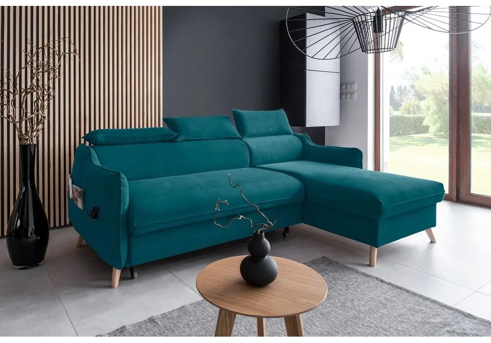Divano letto angolare in velluto turchese (angolo destro) Sweet Harmony - Miuform