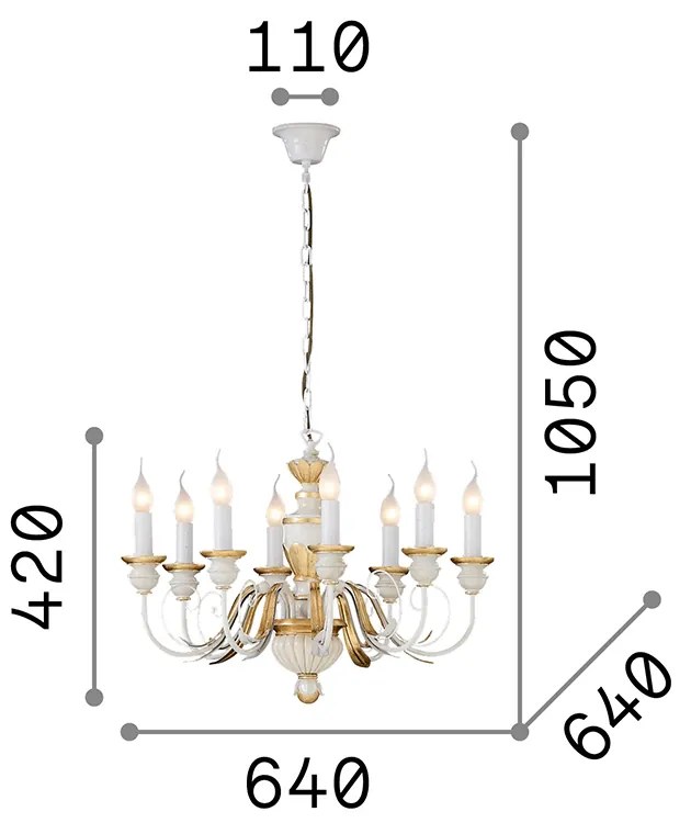 Lampadario Classico Firenze Materie Plastiche Bianco 8 Luci E14