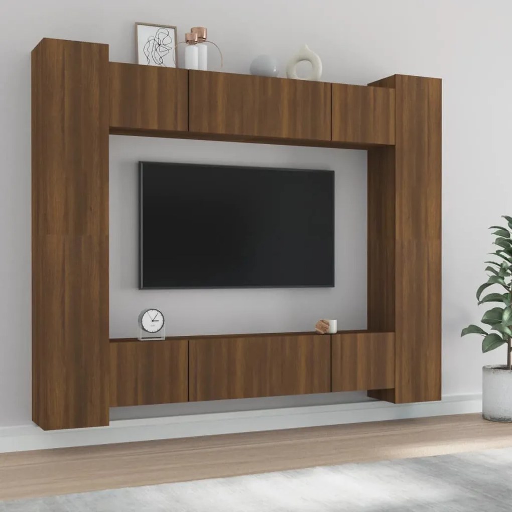 Set mobili porta tv 8pz rovere marrone in legno multistrato