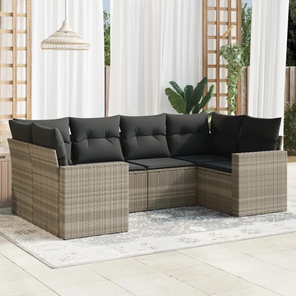 Set divano da giardino 6pz con cuscini grigio chiaro polyrattan