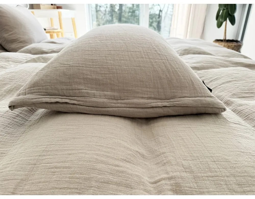 Set copripiumino e federa beige in mussola per letto matrimoniale 200x200 cm Plain Muslin – Butter Kings