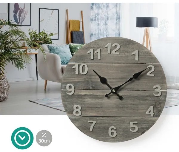 Nedis CLWA002WD30 - Orologio da parete 1xAA/1,5V abete rosso 30 cm