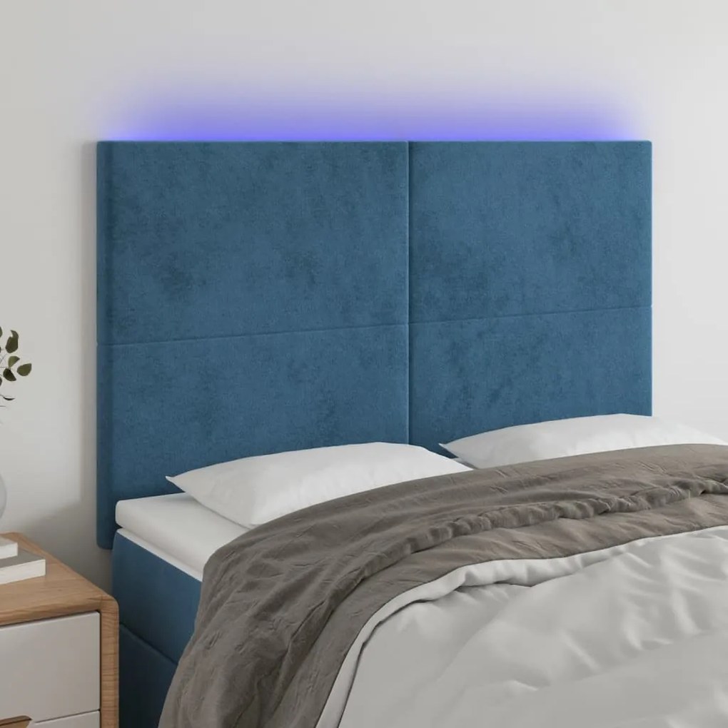 Testiera A Led Blu Scuro 144x5x118/128 Cm İn Velluto /