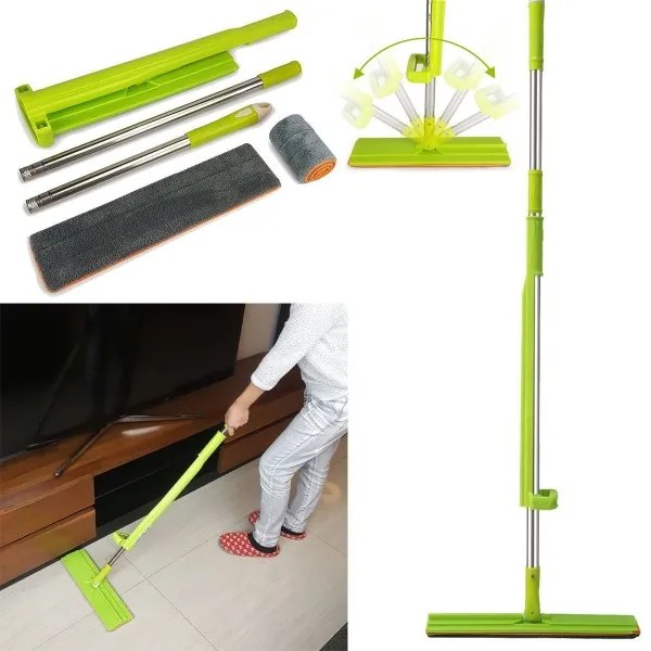 Trade Shop - Scopa Strizza Sweep Mop Lava E Asciuga Pavimenti Parquet Marmo Panno Microfibra