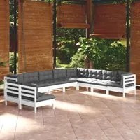 Set Divani da Giardino 10 pz con Cuscini Bianchi Legno di Pino 3096840