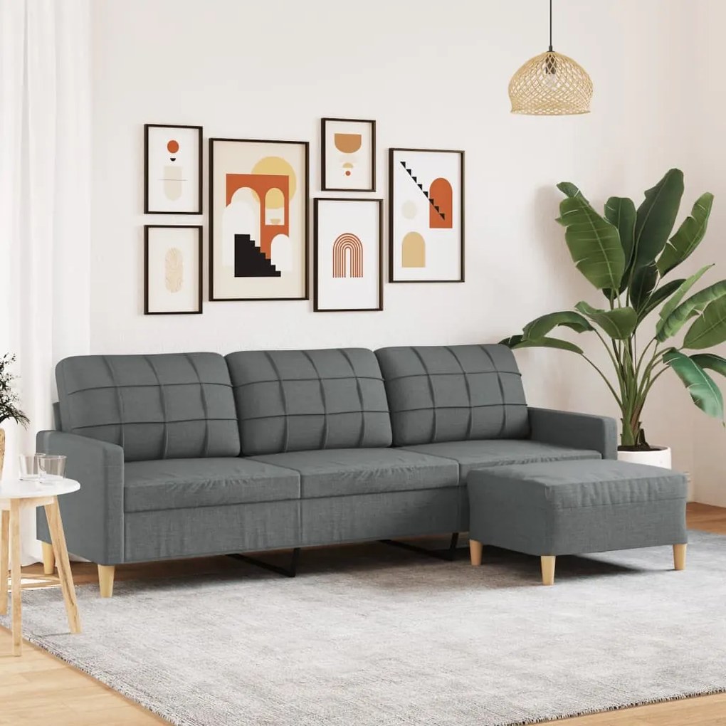 Divano A 3 Posti Con Poggiapiedi Grigio Scuro 210cm İn Tessuto /