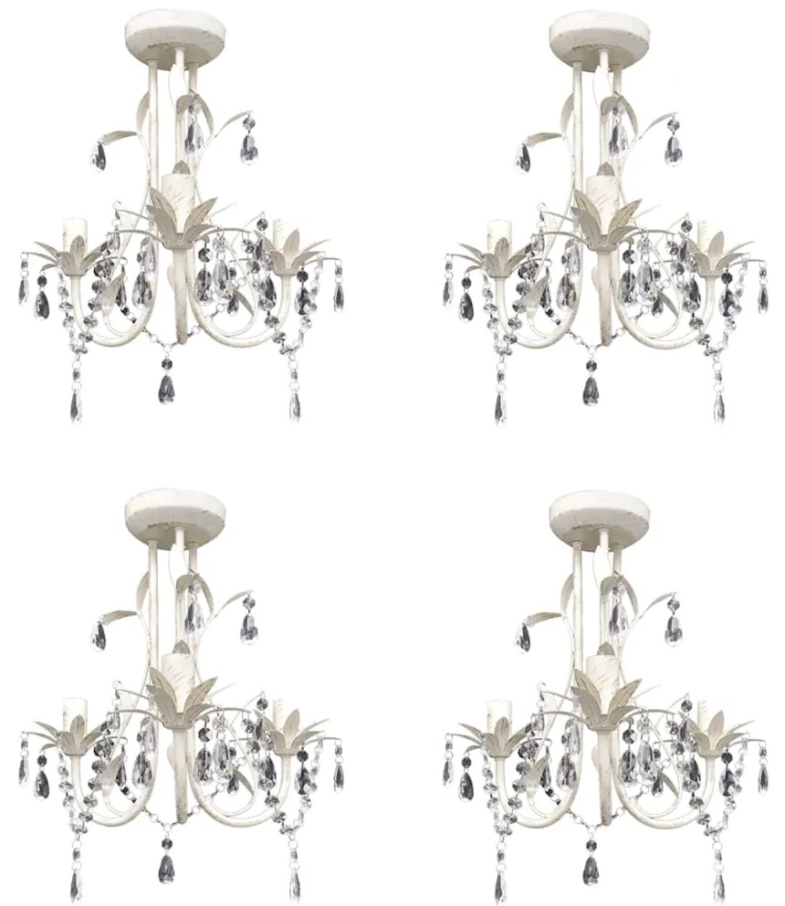 Lampadario Con Pendenti İn Cristallo 4 Pz Bianco Elegante /