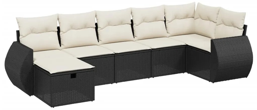 Set divani da giardino con cuscini 7pz nero polyrattan