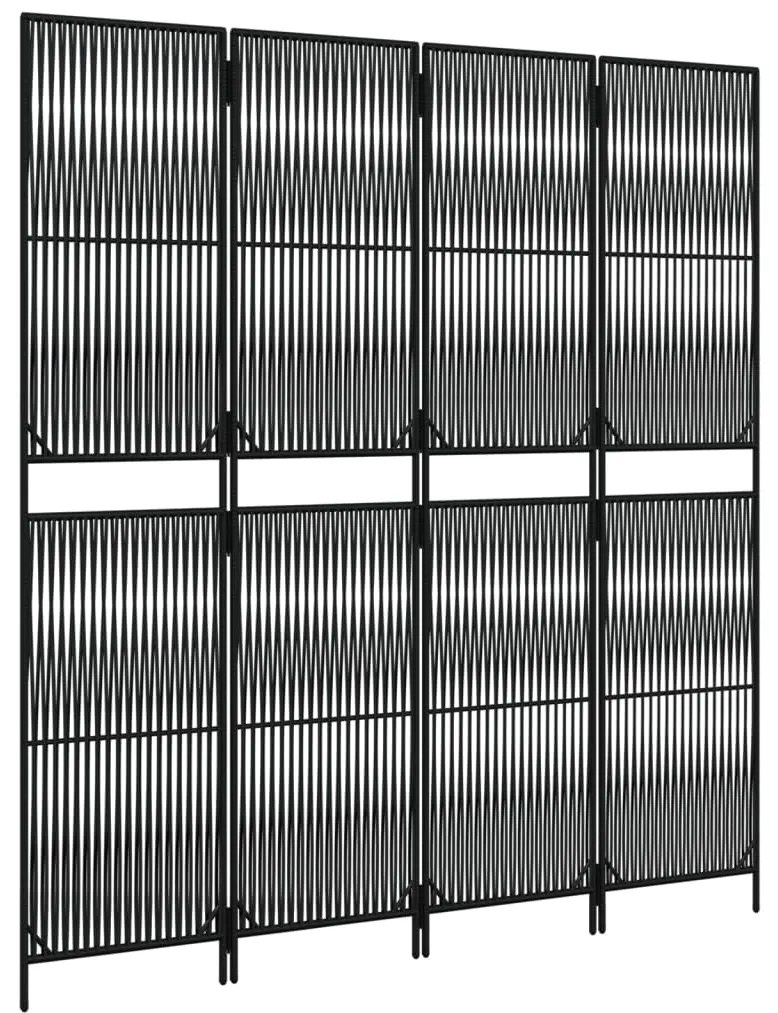 Divisorio per ambienti a 4 pannelli nero in polyrattan