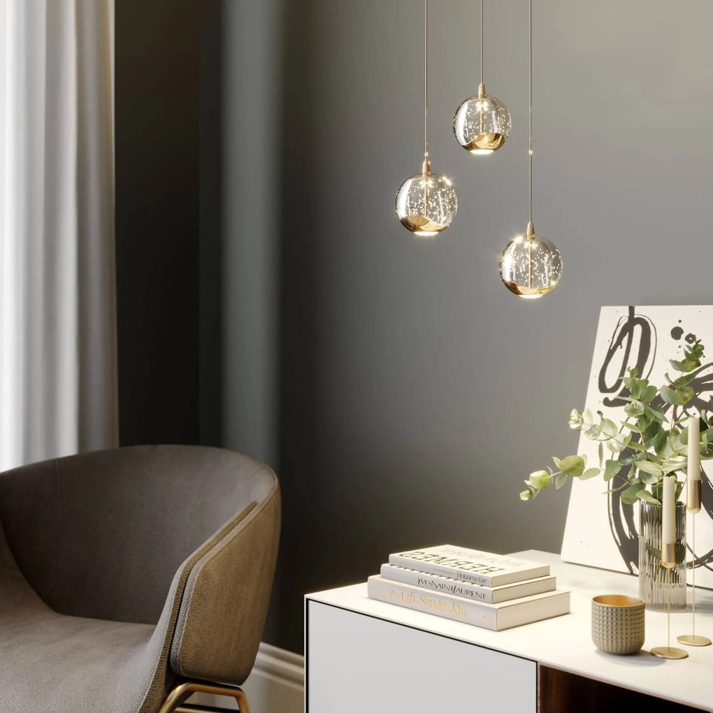 Lampada a sospensione in vetro Hayley Lucande, Chiaro / Trasparente, Soggiorno / Sala da pranzo, Vetro, Moderno, Lampada a sospensione