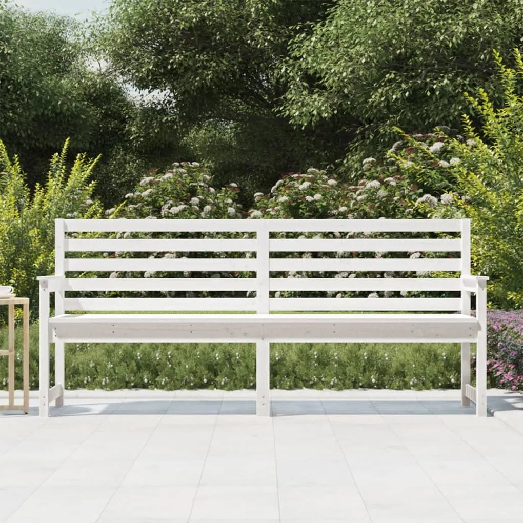 Panca da giardino bianca 203,5x48x91,5cm legno massello di pino