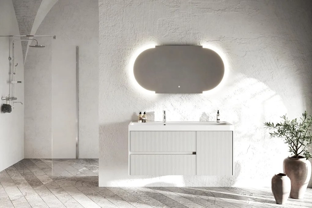 Mobile bagno con lavabo L 120 x H 50.5 x P 40 cm bianco in mdf, 1 anta 2 cassetti per vasca centrale Portofino