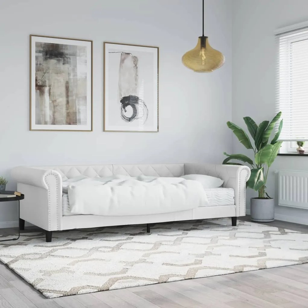 Divano Letto Con Materasso Bianco 90x200 Cm İn Similpelle /