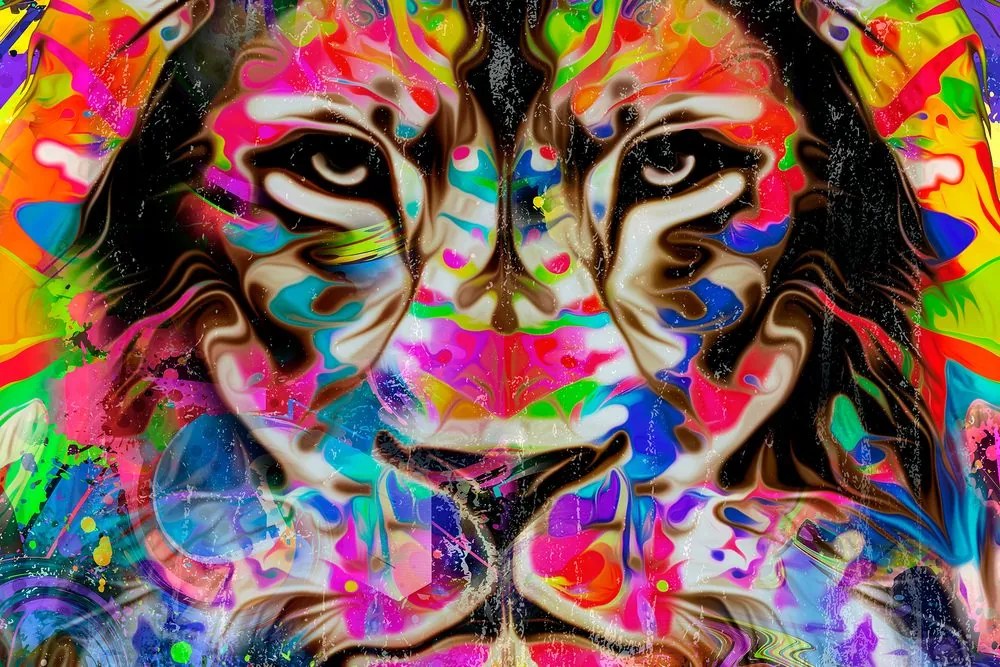 Quadro su tela – Testa di leone colorata