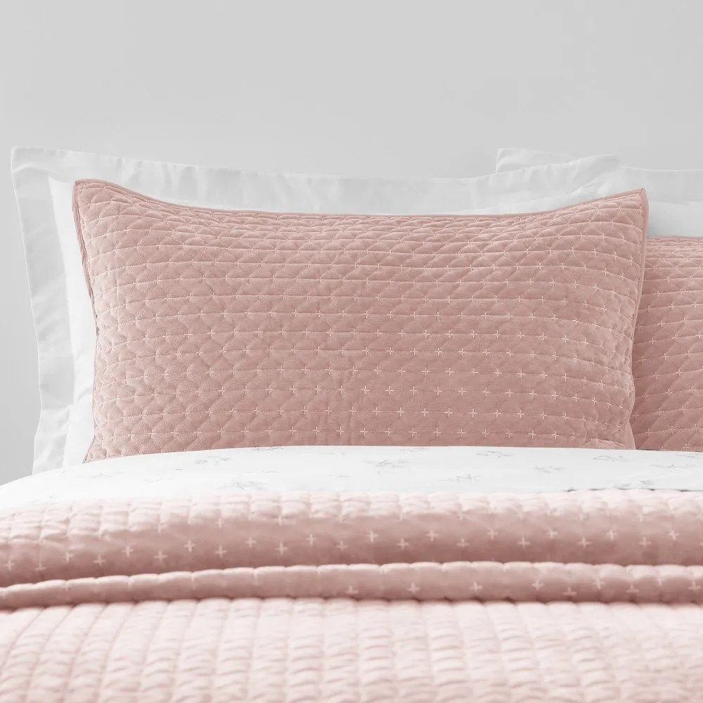 Copriletto rosa polveroso in velluto con rivestimento trapuntato 240x260 cm Attica Velvet – Bianca