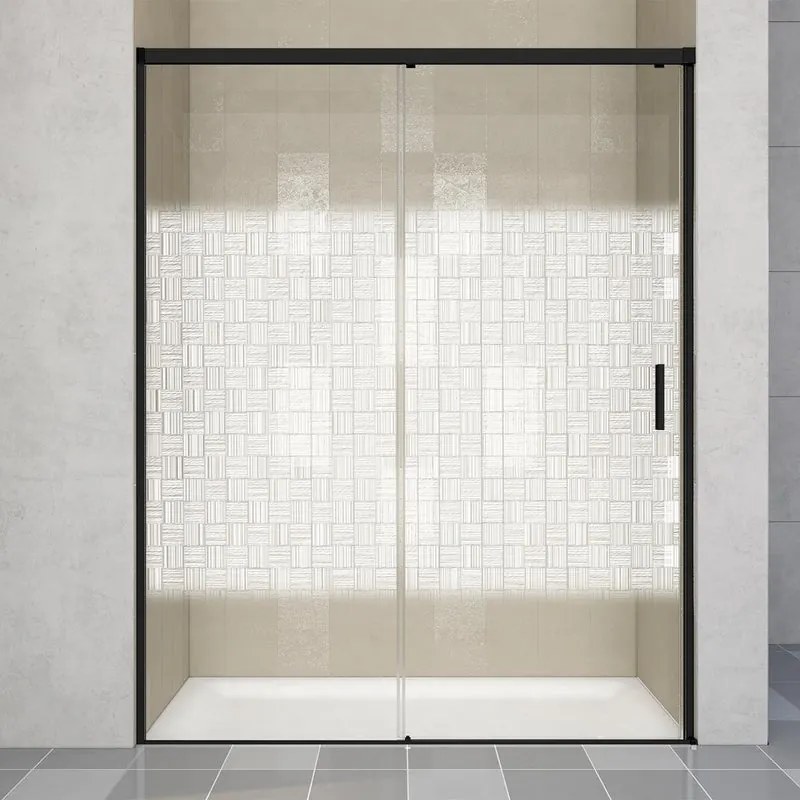Porta doccia scorrevole L 138-139.5 cm x H 200 cm per nicchia in vetro smerigliato SP. 6 mm, profilo opaco nero, serie Jazz