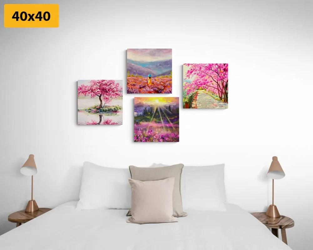 Set di quadri – Splendida imitazione di pittura a olio in rosa