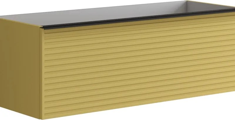Mobile da bagno sospeso sotto lavabo Pixel stripes 1 cassetto L 120 x H 40 x P 45.5 cm giallo laccato opaco, con maniglia alluminio nero opaco