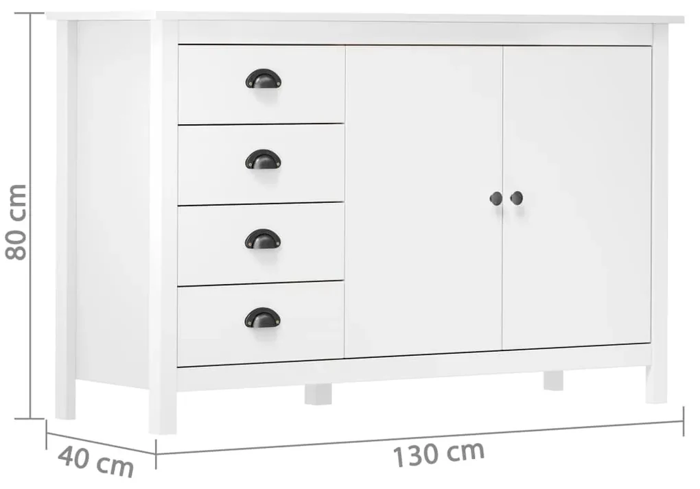 Credenza hill bianca 130x40x80 cm in legno massello di pino