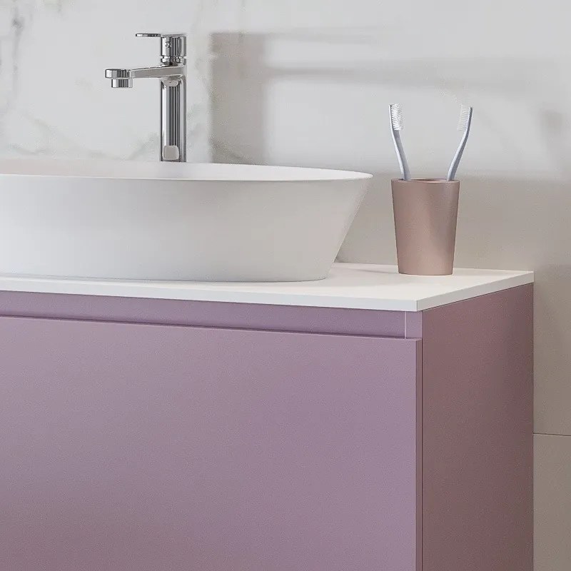 Mobile bagno 80cm sospeso con piano da appoggio in resina bianca SP-80B - KAMALU