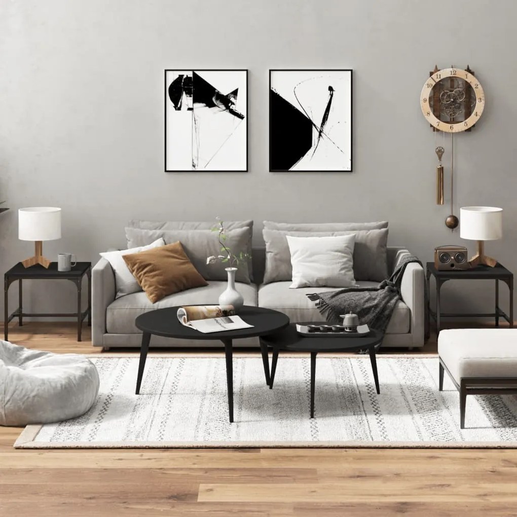 Tavolini 2pz Nero 40x40x35 Cm İn Legno Multistrato /