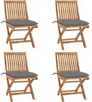 Sedie da Giardino Pieghevoli con Cuscini 4 pz Massello di Teak 3072823