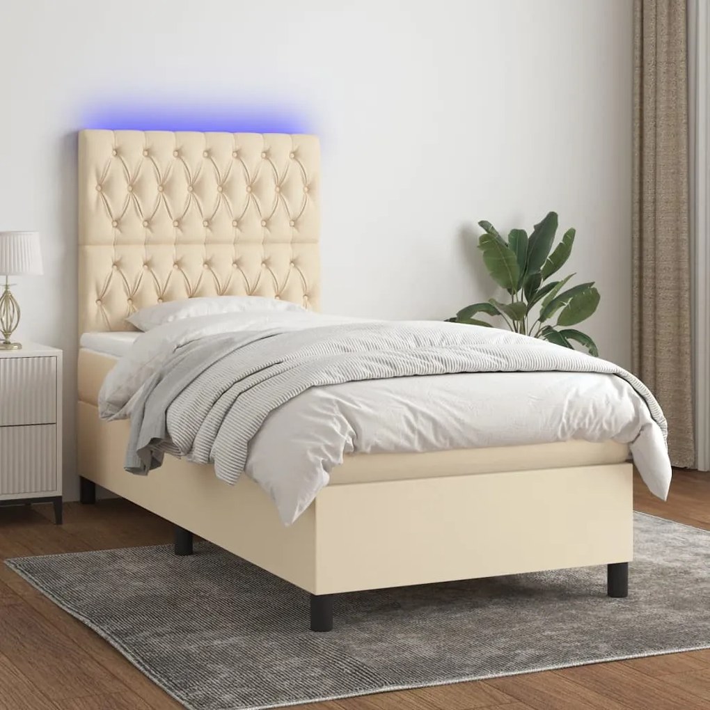 Letto A Molle Con Materasso E Led Crema 80x200 Cm İn Tessuto /