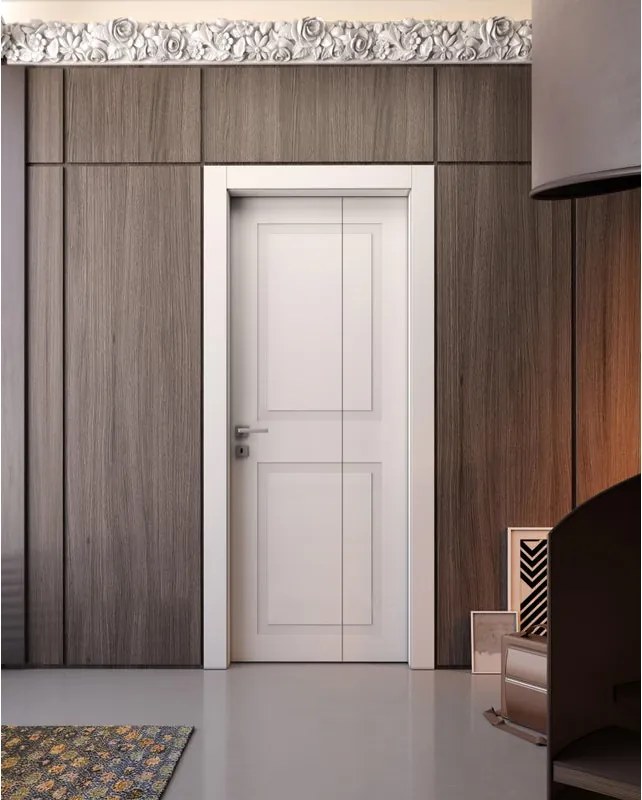 Porta interna pieghevole a libro asimmetrica Monaco in legno laccato colore bianco, L 70 x H 210 cm, apertura a destra
