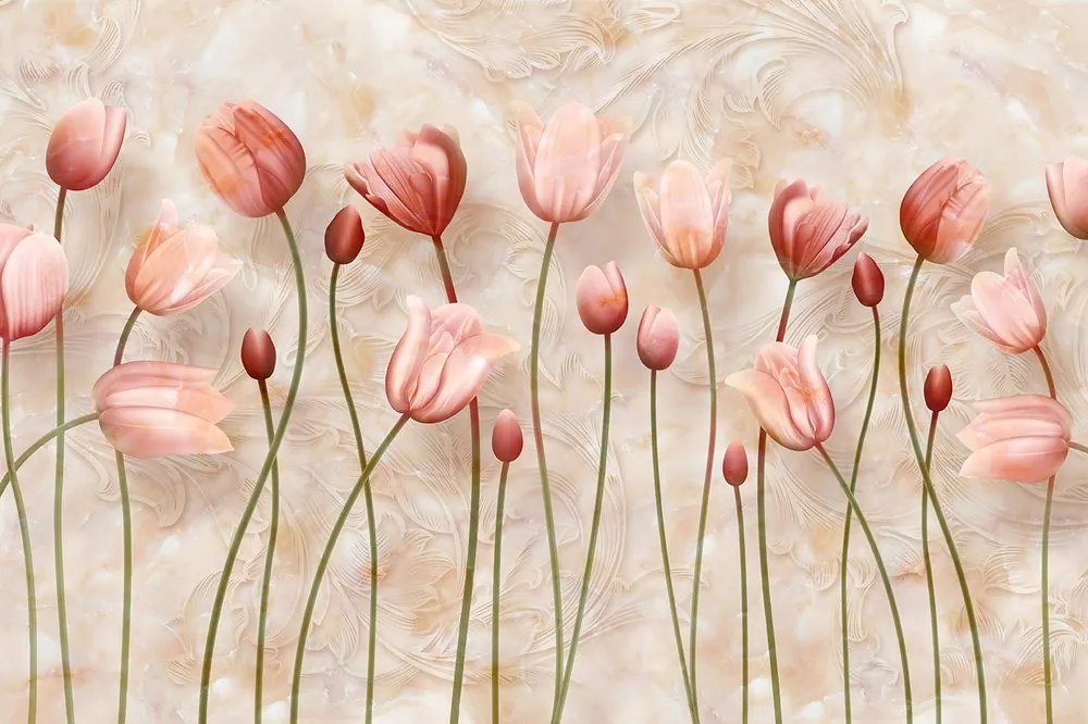 Carta da parati autoadesiva – Tulipani rosa antico