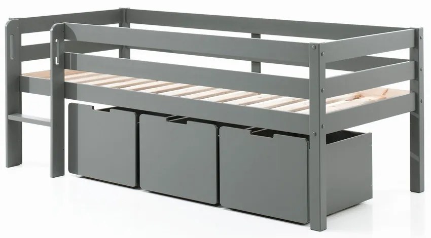 Cassetti grigi sotto il letto dei bambini 3 pezzi Pino - Vipack
