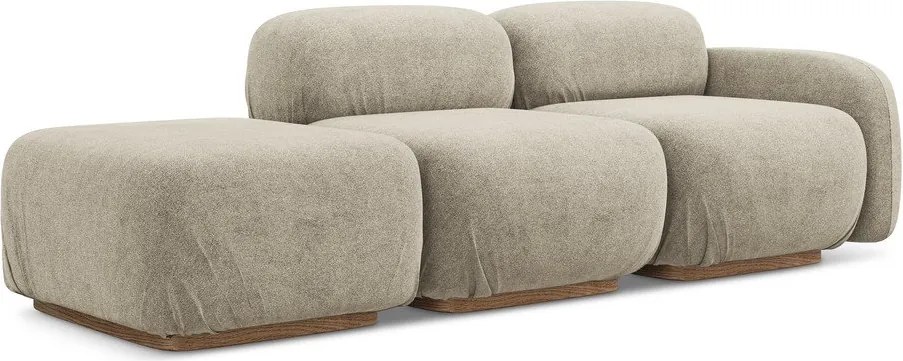 Chaise lounge componibile beige (con penisola a sinistra) con rivestimento in bouclé Ailani – Makamii