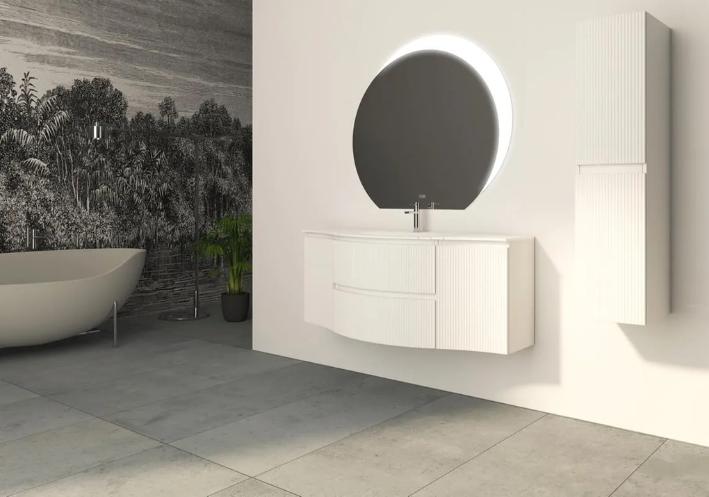 Mobile da bagno sospeso sotto lavabo Vague di Baden Haus L 69 x H 55 x P 52 cm bianco cannettato laccato opaco, 2 cassetti
