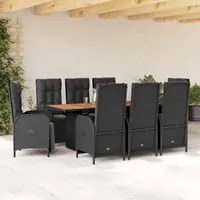 Set da Pranzo da Giardino 9 pz con Cuscini Nero in Polyrattancod mxl 114354