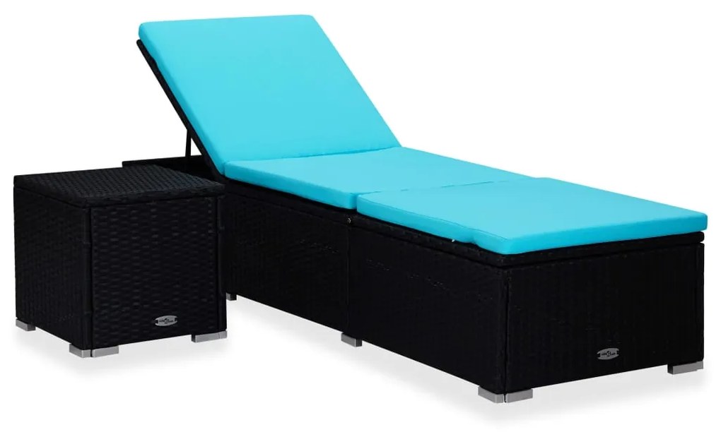 Lettino Prendisole Con Cuscino E Tavolino İn Polyrattan Blu /