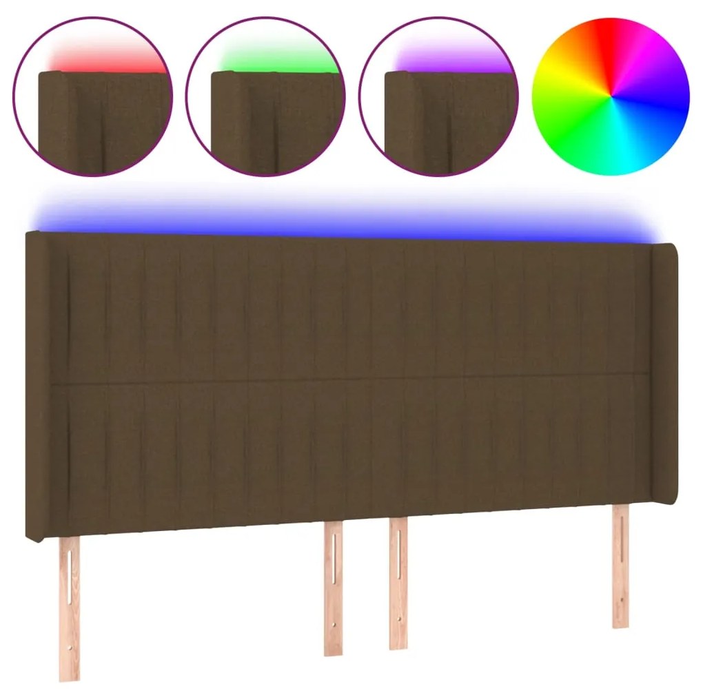 Testiera a led marrone scuro 203x16x118/128 cm in tessuto