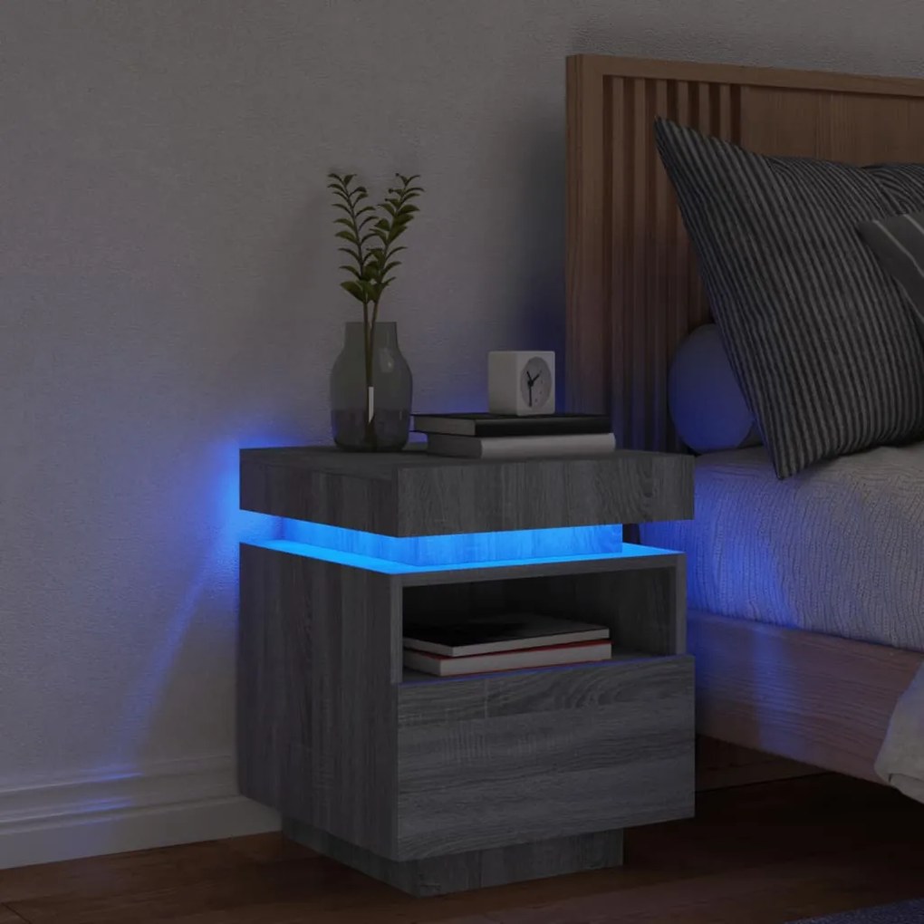 Comodino Con Luci Led Grigio Sonoma 40x39x48,5 Cm /