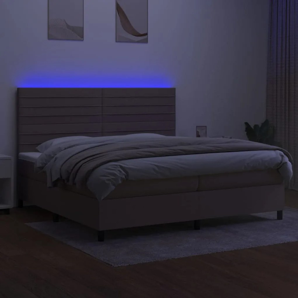 Letto a molle materasso e led tortora 200x200cm in tessuto