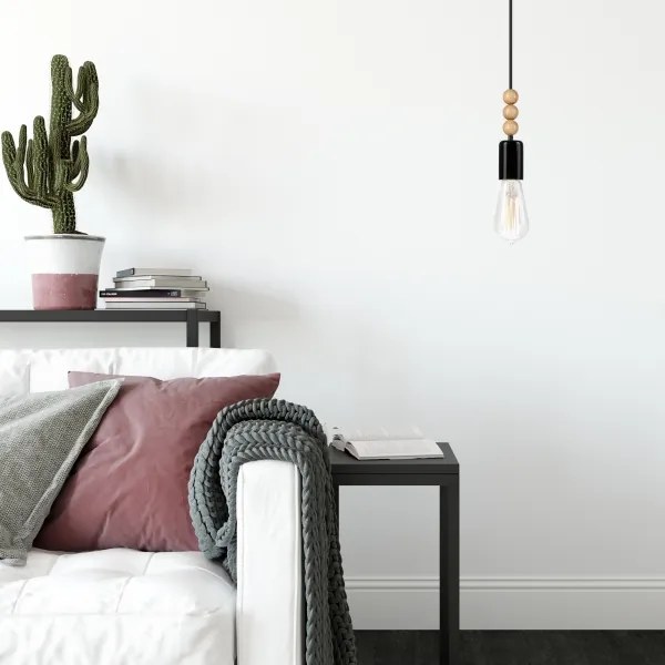 Lampadario a cavo SIMON 1xE27/60W/230V nero/rovere