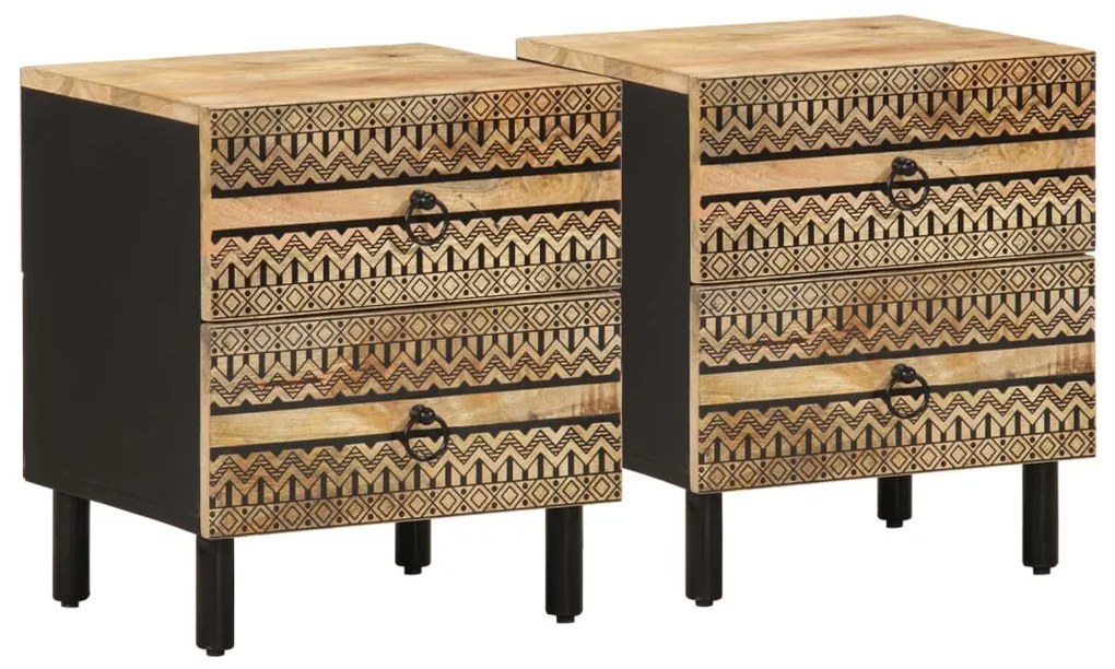 Comodini 2pz Neri 40x33,5x46 Cm Legno Massello Mango Grezzo /
