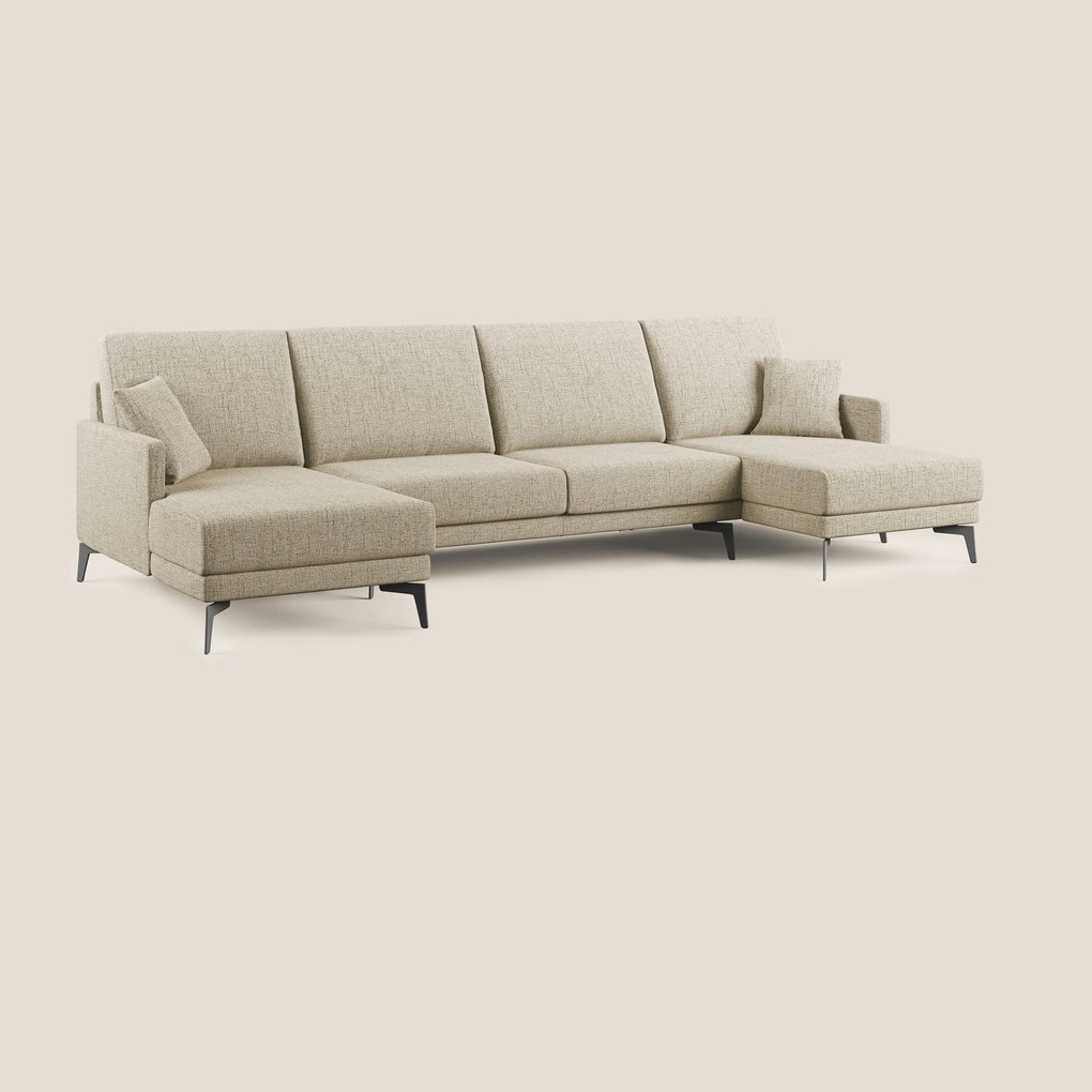 Saturno divano panoramico moderno in tessuto morbido impermeabile T03 beige