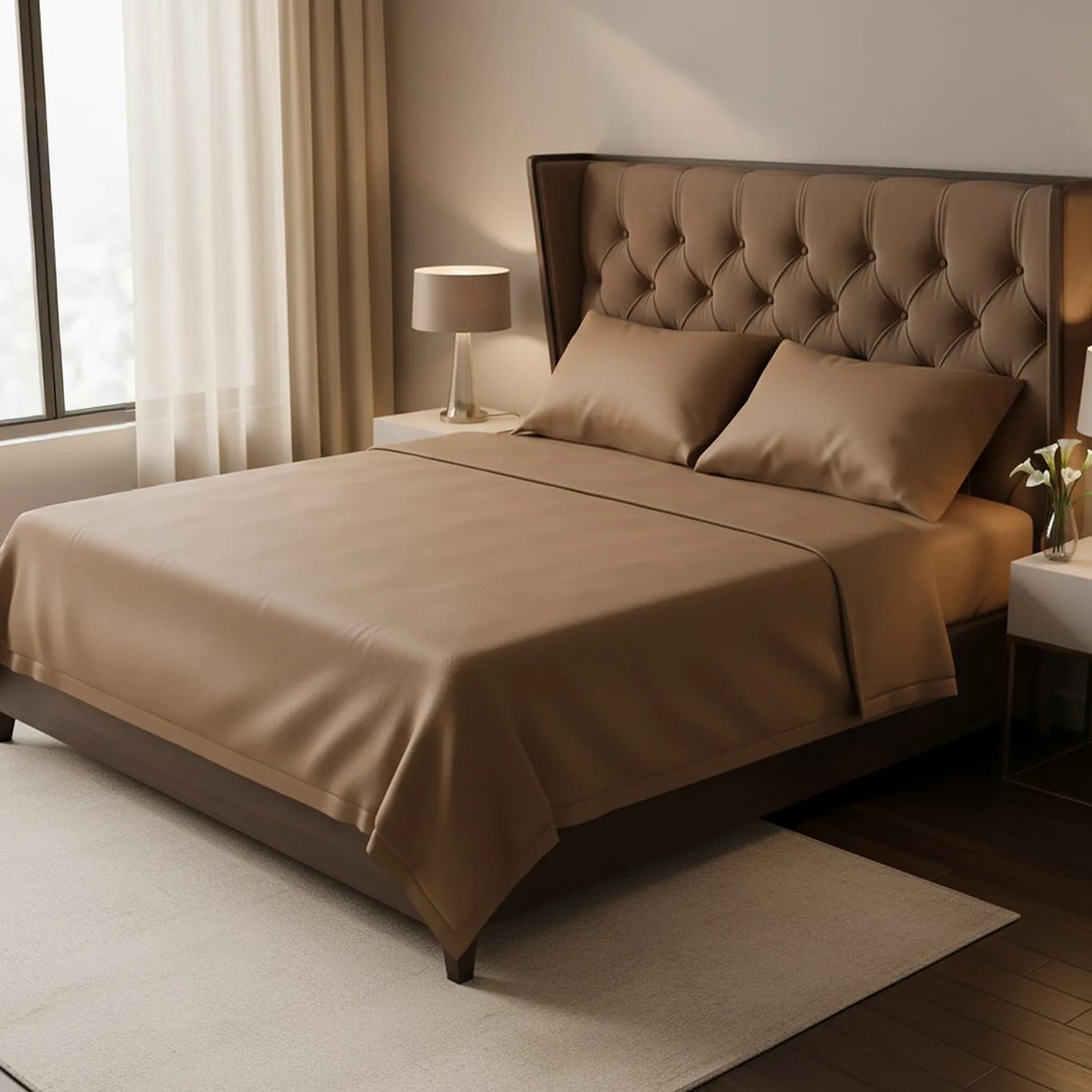 Completo letto matrimoniale cotone raso marrone
