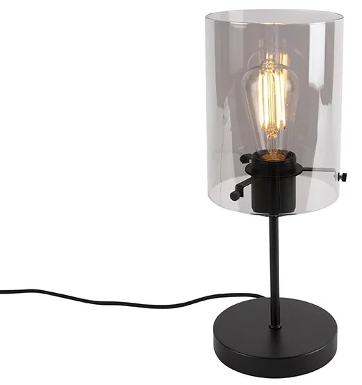 Lampada da tavolo di design nera con vetro fumé su piedistallo - Dome