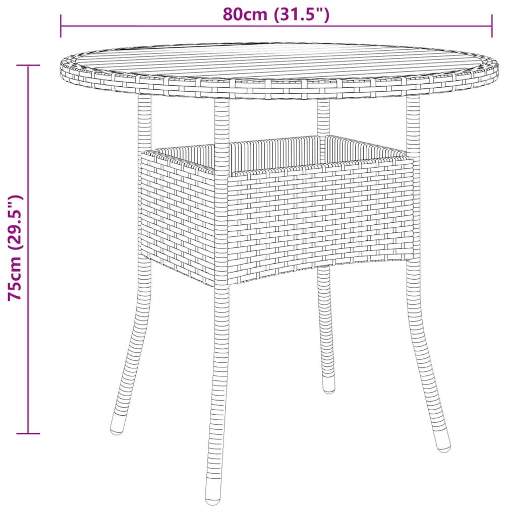 Set da Pranzo per Giardino 3 pz in Polyrattan Nero