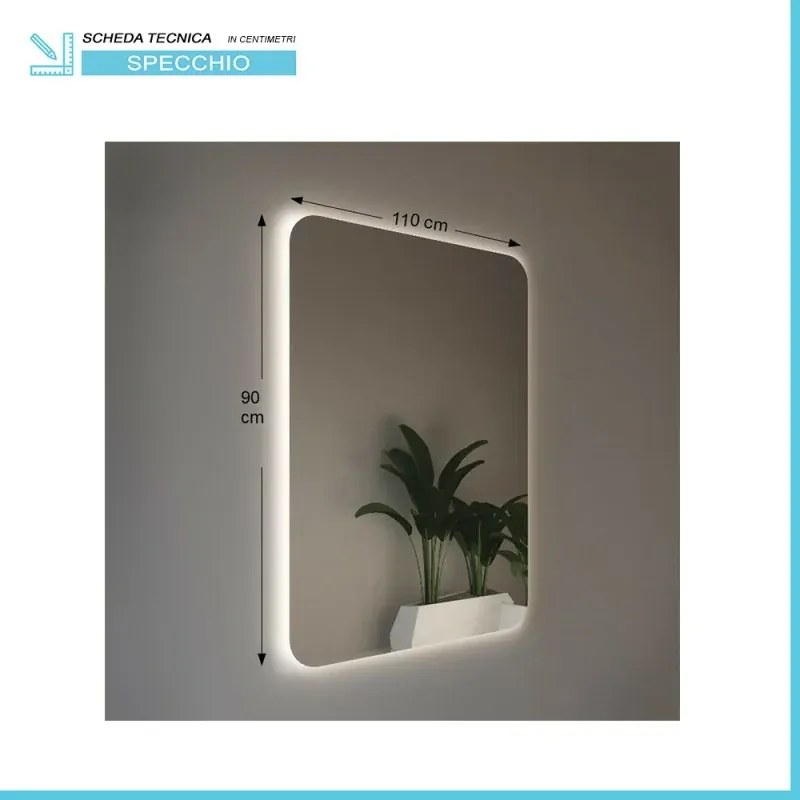 Specchio reversibile 110x90 illuminazione perimetrale LED e spessore 4 mm